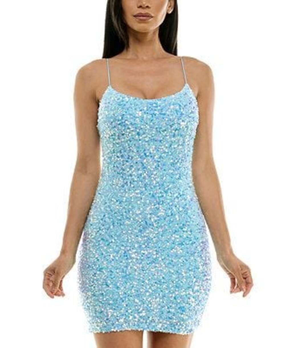 B. Darlin Iridescent Light Blue Sequin Bodycon Mini Party Dress